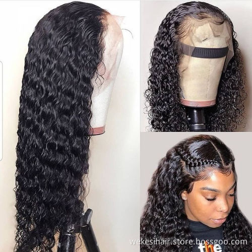 Cuticle aligned virgin human brazilian hair wig,Wholesale cheap for black women 40 inch curly deep wave full lace human hair wig